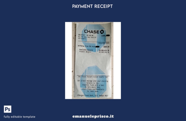 modello di ricevuta di pagamento bancario USA Chase in stile verificato